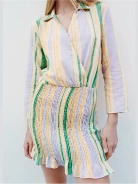 NWT Zara The Valerie Wrap Dress - Yellow, Green, Lavender size medium